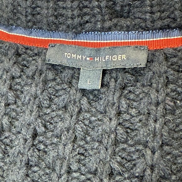 Tommy Hilfiger Waffle Chunky Knit Wool Bld Cardigan Womens L Sweater Collar Hood - Picture 6 of 11